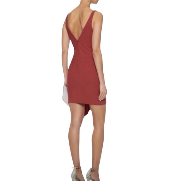 CINQ Á SEPT Mallory Draped Satin Panel Cocktail Sheath Dress in Redwood - Picture 5 of 14